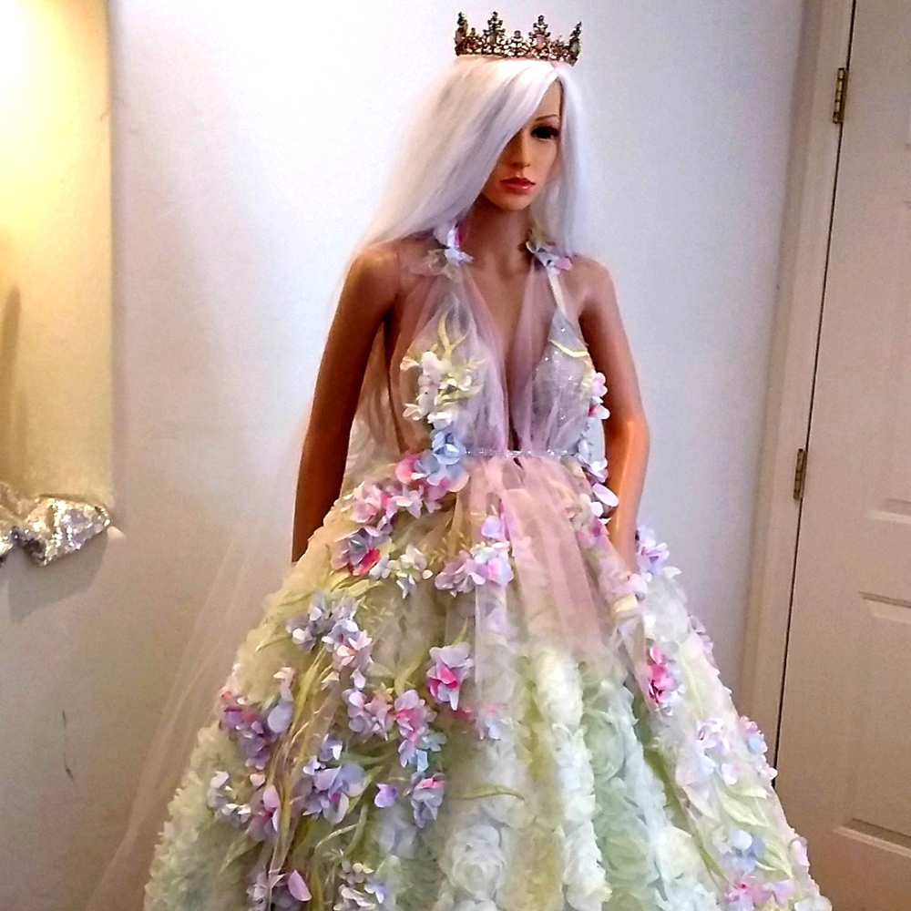"HYACINTH" Watercolor Rainbow Flower Woodland Princess Wedding Ballgown Set